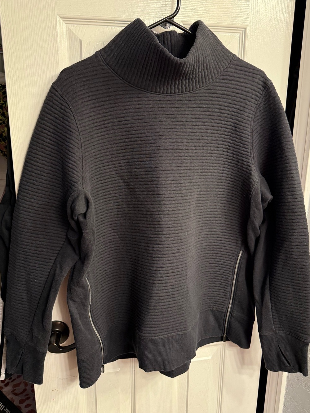 all in motion xxl Black Ribbed Zip-Detail Turtleneck Sweatshirt